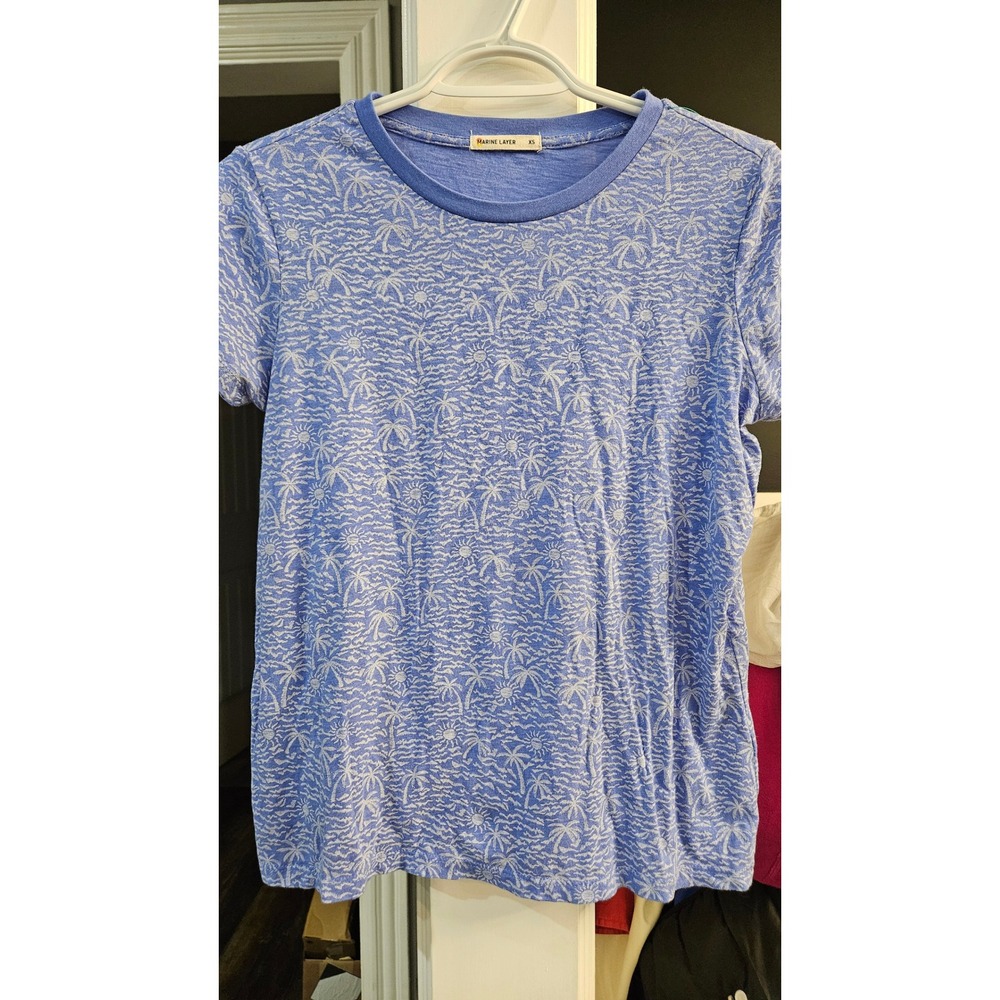 Marine Layer Womens XS Blue Tropical Palm Tree Sun Print Short Sleeve T-Shirt